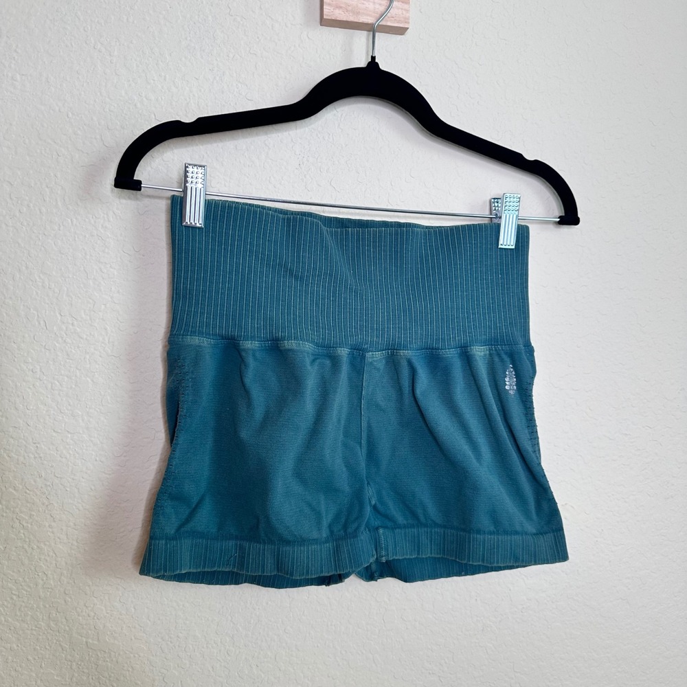 Free People FP Movement Way Home Shorts Teal Blue High Rise Ribbed Waistband S?